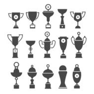 Vector icons set of silhouette sport award cups