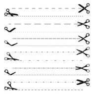 Set of 12 vector scissors with cut lines