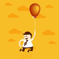 Business man flying with balloon