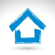 Hand drawn blue country house icon estate logotype brush