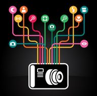 Photography icons coming out from a camera
