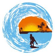 Surfer riding a pipeline wave