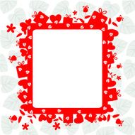 Decorative Red Frame With Hearts Flowers Presents And Leaves