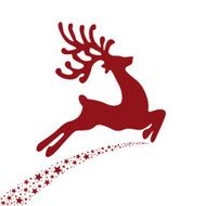 red reindeer flying stars isolated