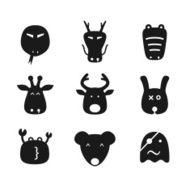 animal face black flat icon set N5