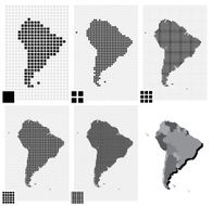 Dotted maps of South America in different resolutions N2
