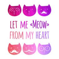 greeting card with cats colorful mackdrop funny slogan