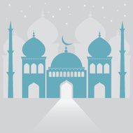 mosque on yellow background with light ray from the door N2