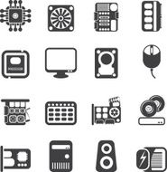 Silhouette Computer performance and equipment icons N3
