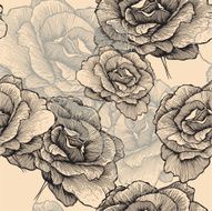 Seamless pattern with blooming roses hand-drawing Vector illustration