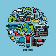 Green ecology and environment flat line icons set