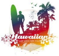 vintage surf scene with rider and palms