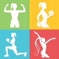 Set of fitness logo with woman silhouettes