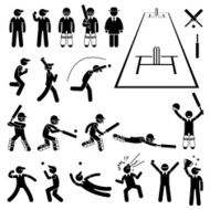 Cricket Player Actions Poses Stick Figure Pictogram Icons N2