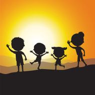 Silhouette happy family at sunset N4