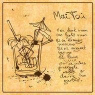 Hand drawn Mai Tai cocktail