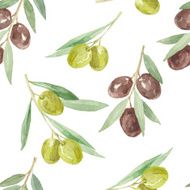 Watercolor seamless pattern with olive branches