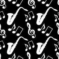 Seamless pattern with musical notes treble clef saxophone N5