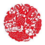 Goldfish with lotus(Chinese traditional paper-cut art)