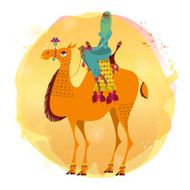 Arab woman sitting on a decorated camel