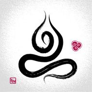Yoga lotus pose and air element symbol with oriental brushwork