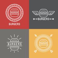 Vector burger logo design elements in linear style N2