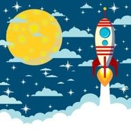 Cartoon rocket takes off vector illustration