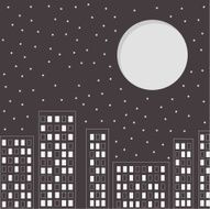 Silhouette of the night city Stars and big moon sky
