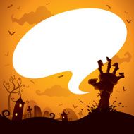 Halloween zombie hand with speech bubble