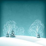 Vector winter landscape with fir trees