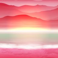 Background with sea and mountain Sunset time