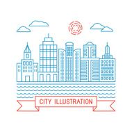 Vector city illustration in linear style N2