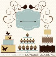 Vector set of celebration or holiday icons in vintage colors N3