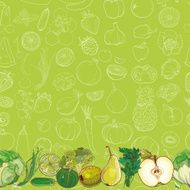 Set of green fruits and vegetables on light background