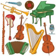 Set of isolated colorful musical instruments N2