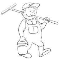 Man with bucket and rake contour
