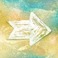 White arrow sign on grunge texture cracks remnants paint noise