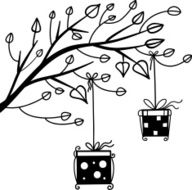 Gifts on the tree black silhouette of a cartoon illustration N2