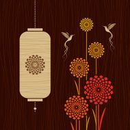Card with birds flowers and lantern N2