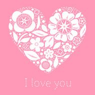 White flower heart on pink romantic greeting card vector background N2