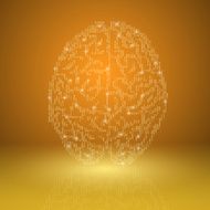 Digital brain on orange background