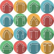 Set of colored flat vector icons for archway