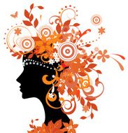 Decorative silhouette of woman with autumn leaves N2