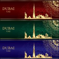 Set of Dubai skyline silhouette on vintage background N2