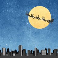 Santa Claus On Sledge With Deer And Moon recycled papercraft N3