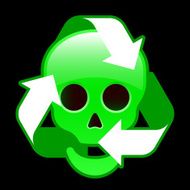 Glossy recycling icon with skull