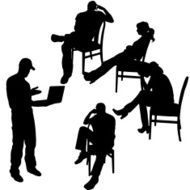 Vector silhouette of a people with computer N32