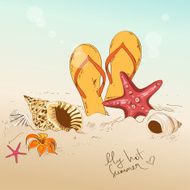 Illustration with seashells starfish and flip flops