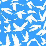 Doves pigeons seamless pattern blue background peace concept wedding design