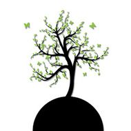 Silhouette of a tree with green leaf
